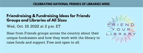 friends of the library fundraising ideas|National Friends of Libraries Week .